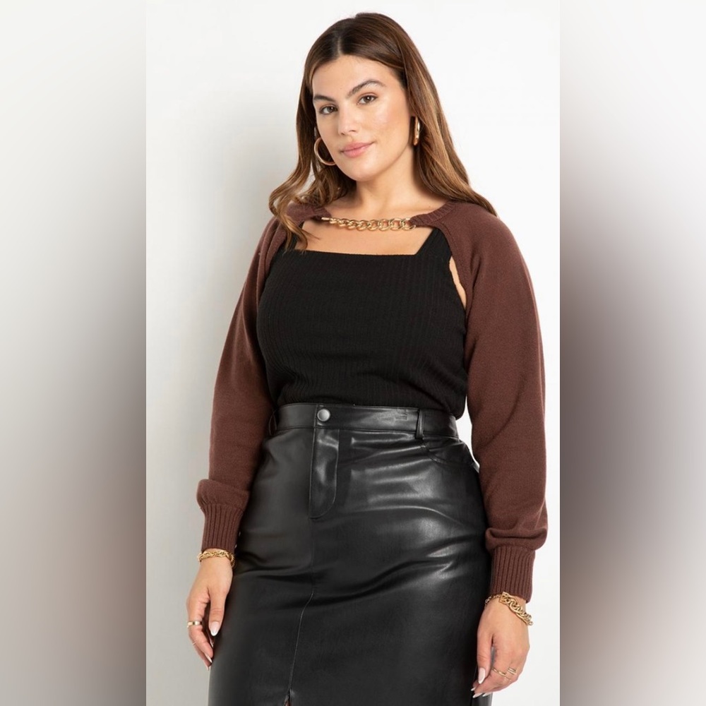 New! Eloquii Chain Detail Shrug Sweater